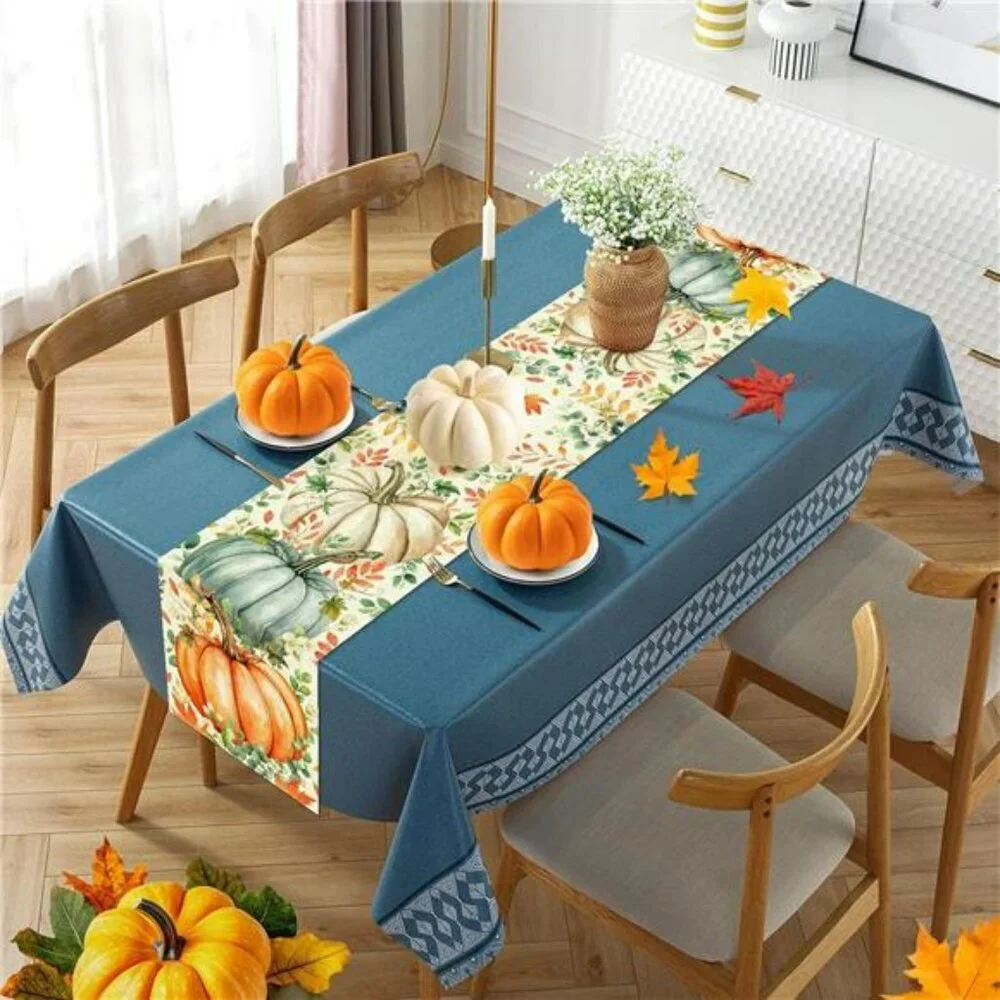 Pumpkin Eucalyptus Fall Table Runner 13x72 Thanksgiving Autumn Party Table Decor